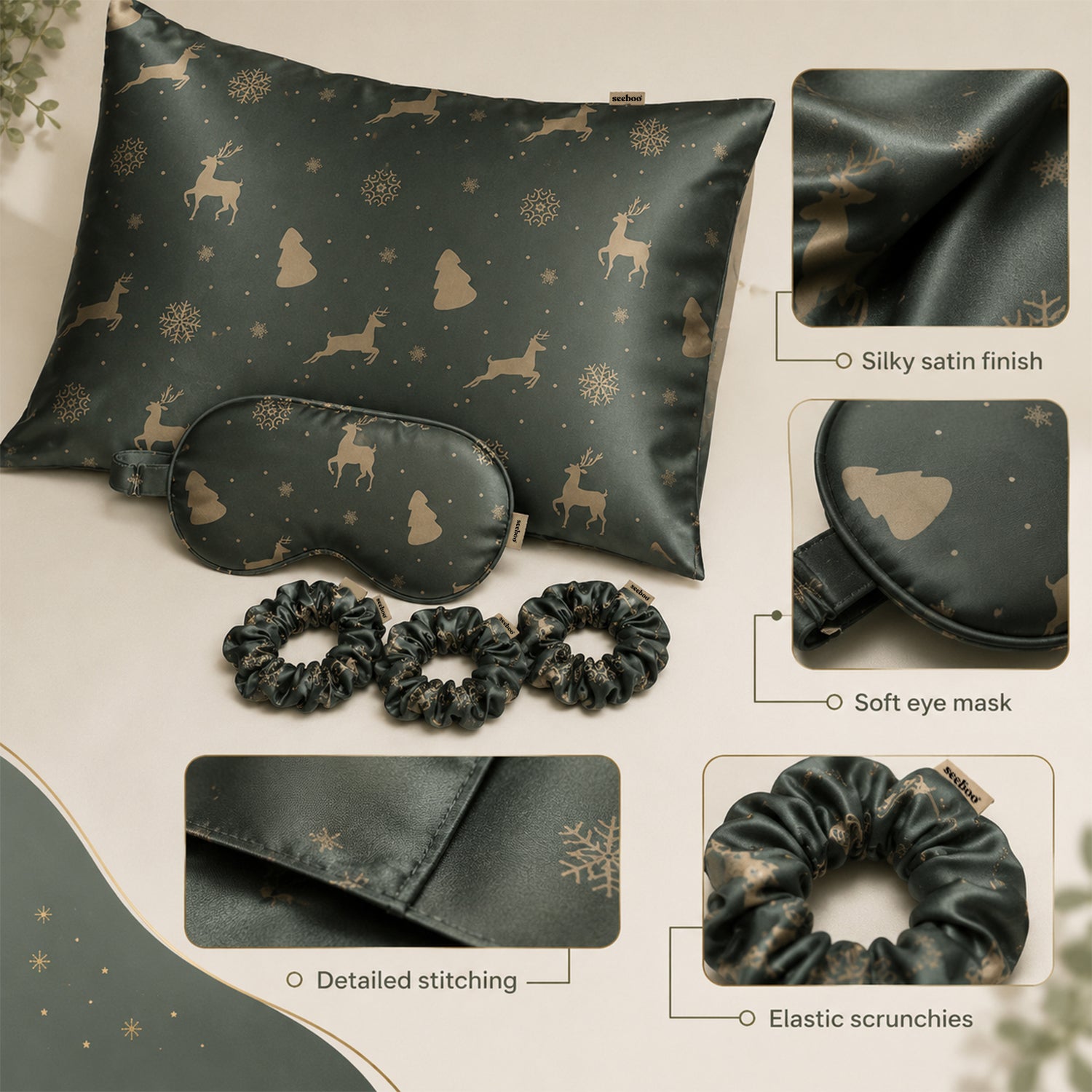 Silky Satin Cozy Comfortable Sleep Set (5-Piece) for Ultimate Relaxation